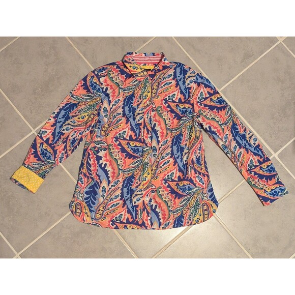 Talbots Cotton Button Front Shirt -Botanical Paisley Long sleeve.size M - Picture 9 of 14